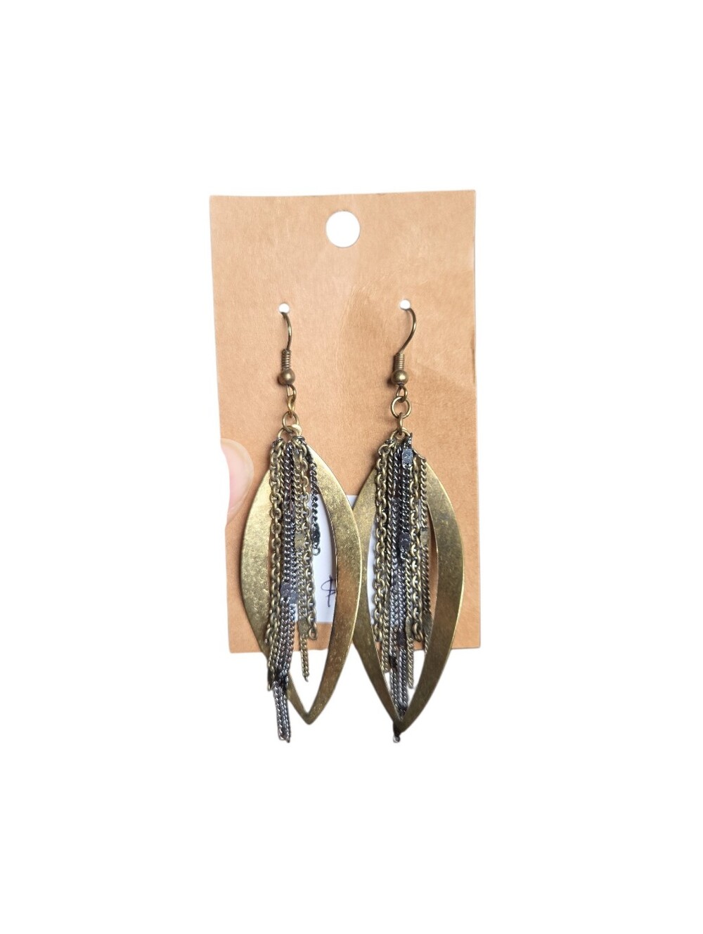 Vintage Bronze-Tone Leaf Dangle Earrings with Mixed Chains 3.5"